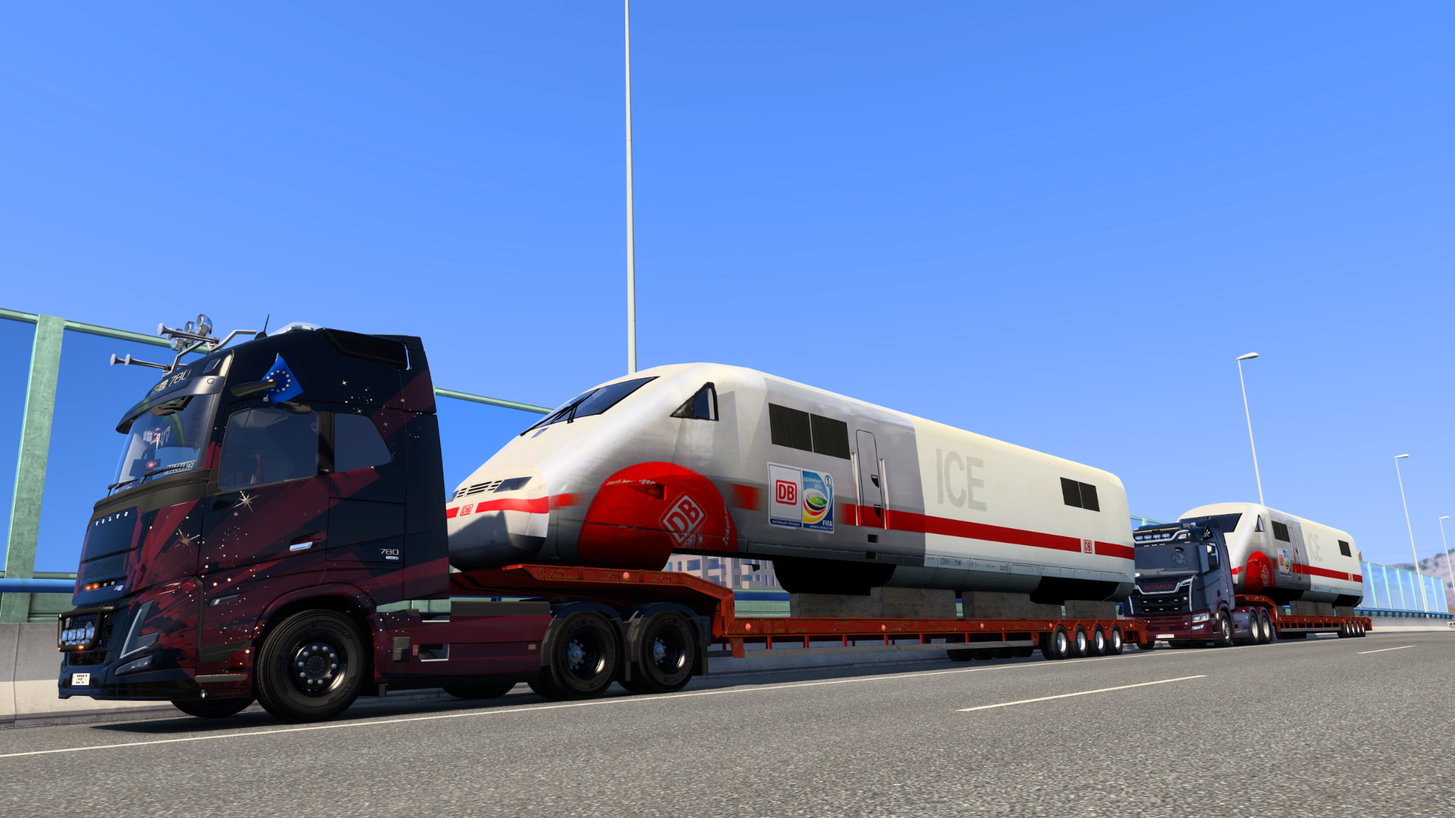 Truckers World heavy haul convoy carrying an ICE train